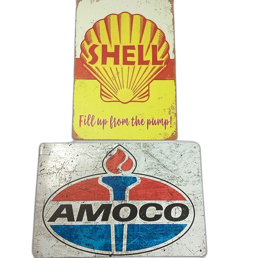 Shell Amoco Gas Oil Metal Sign Garage Shop Wall Decor Reproduction 12" x 8"